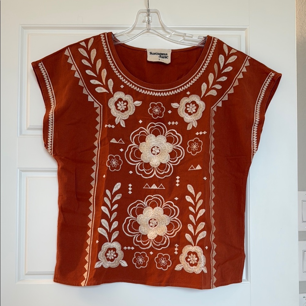 Savanna Jane Terracotta Floral Embroidered Top